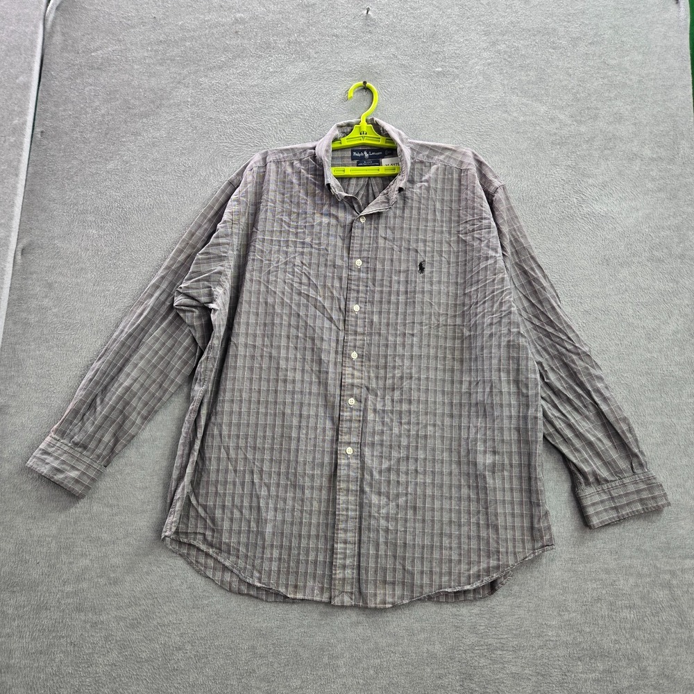 Ralph Lauren Men Button Up Shirt XL Gray Plaid Blake Logo Embroidered 2 Ply